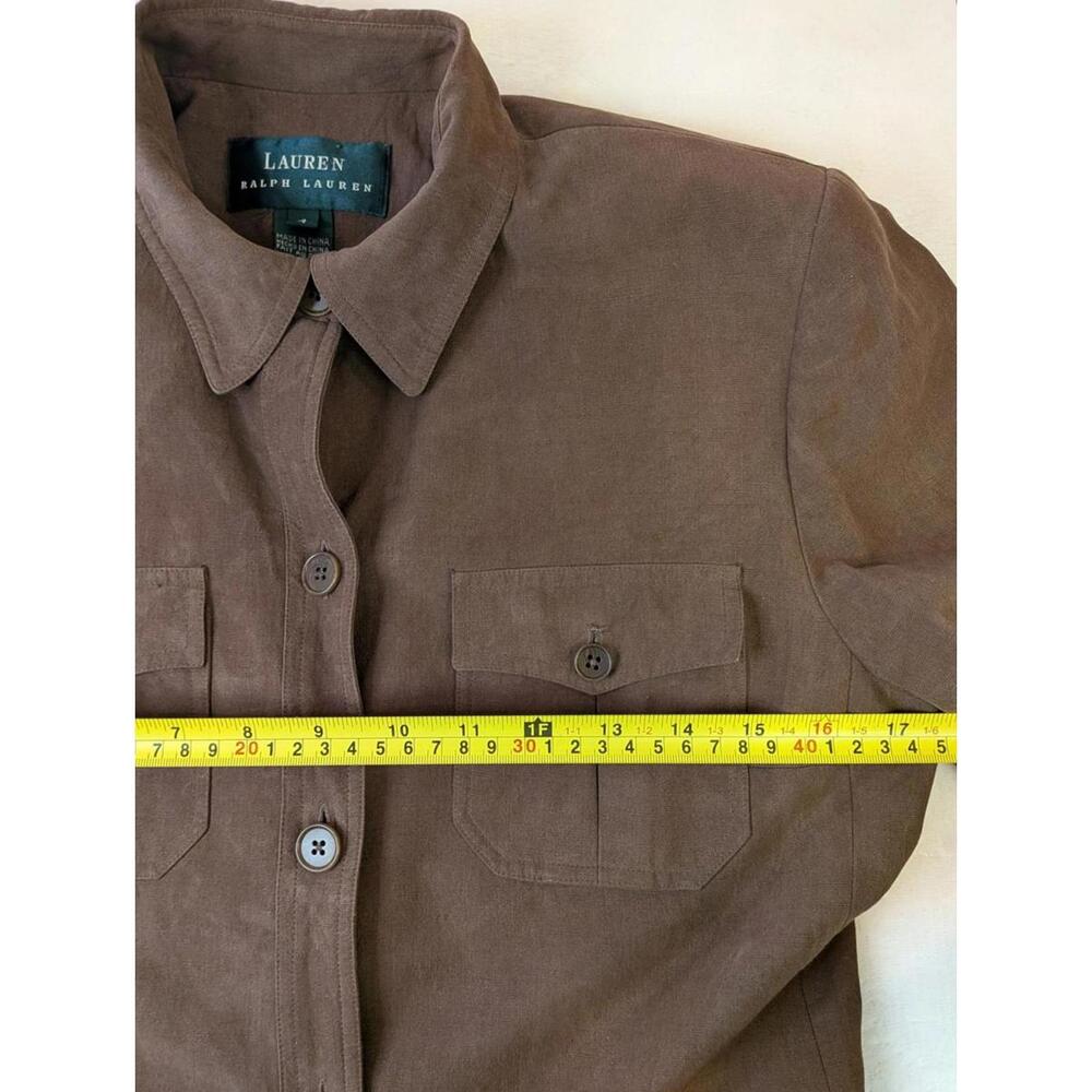 Ralph Lauren Women’s Size 4 Brown Silk & Linen Button Up Blazer Jacket - Picture 7 of 9